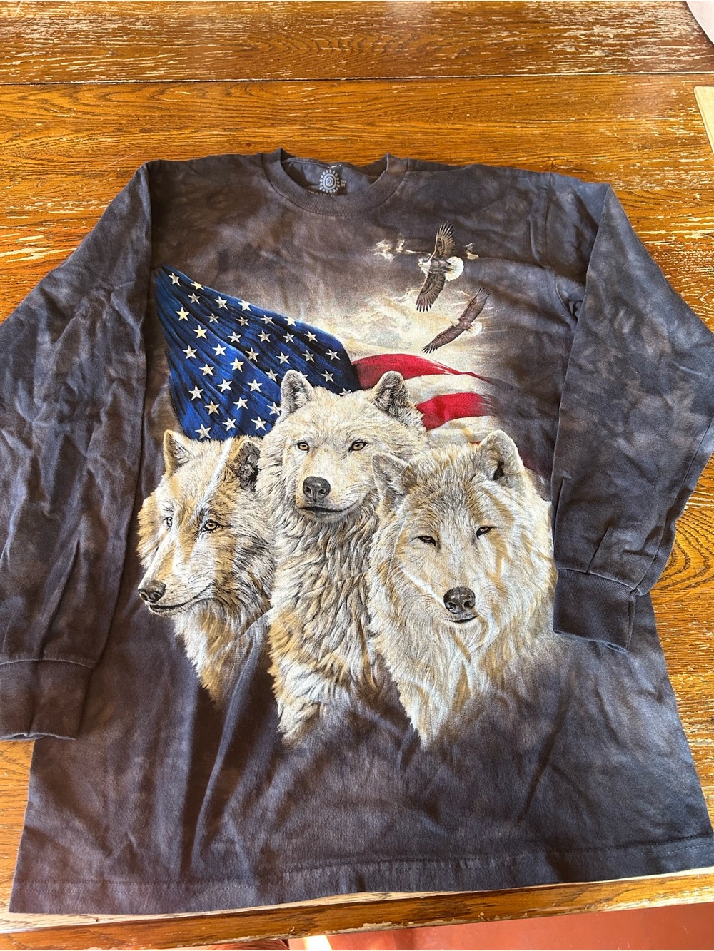 The Mountain Wolf & American Flag Long Sleeve Tee